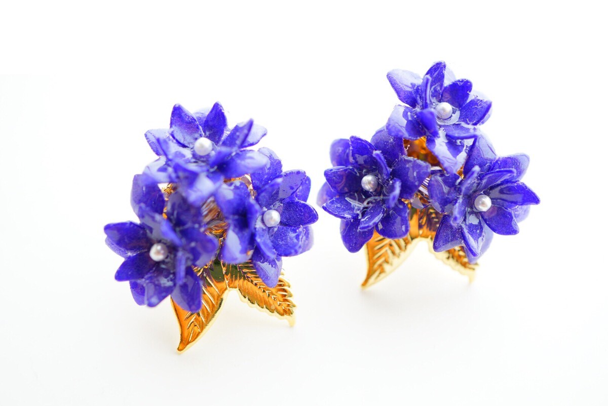 紫陽花（ハイドランジア）のイヤリング、ピアス　レッスン用キット